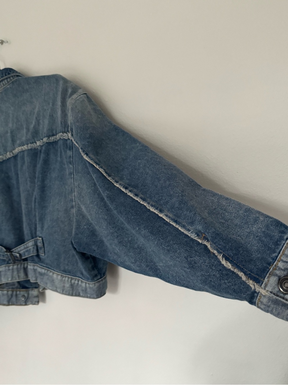 Free People Distressed Cropped Blue Denim Jacket - Picture 6 of 6